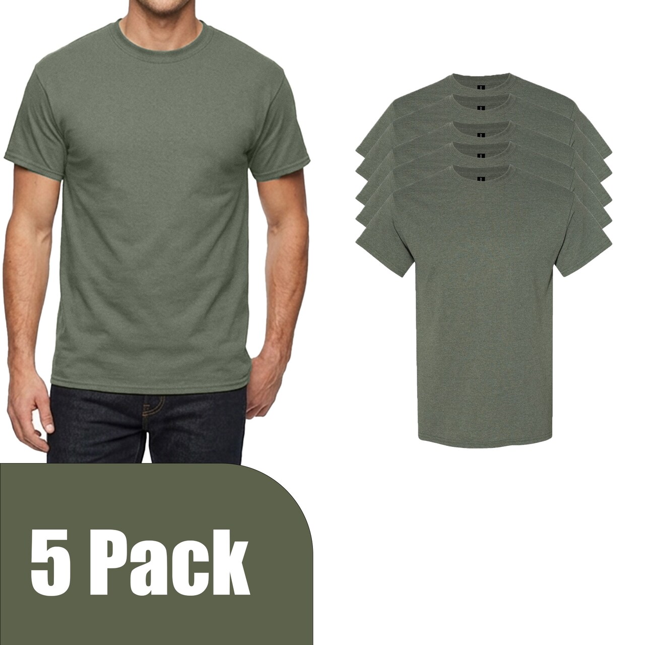 Gildan Men's Heavy Cotton T-Shirts for Crafting, Heather Military Green DIY Project Bundle